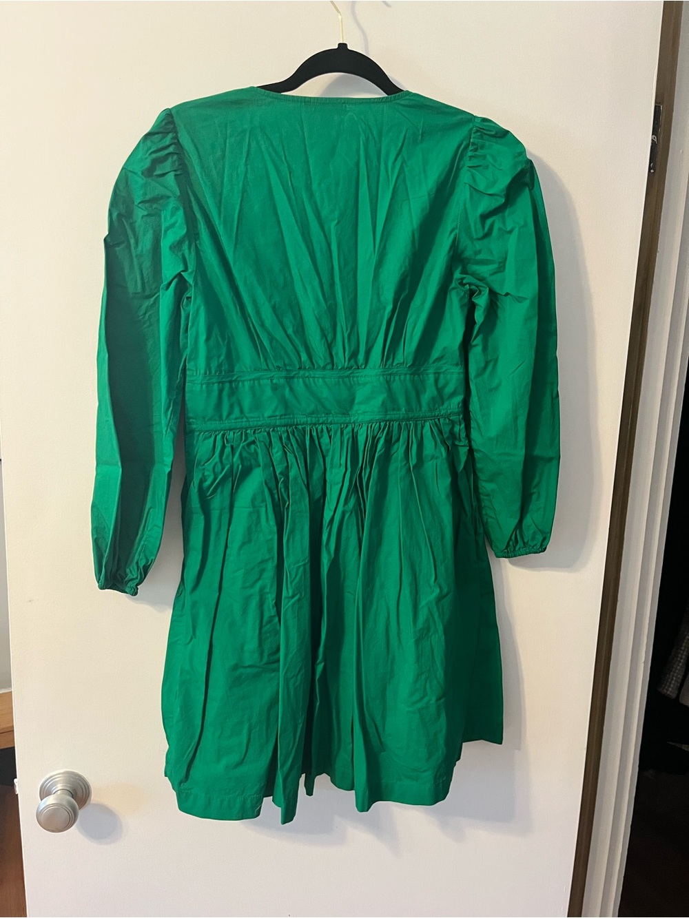 J. Crew Emerald Green Long Sleeve V-Neck Tie-Waist Dress - Picture 2 of 5